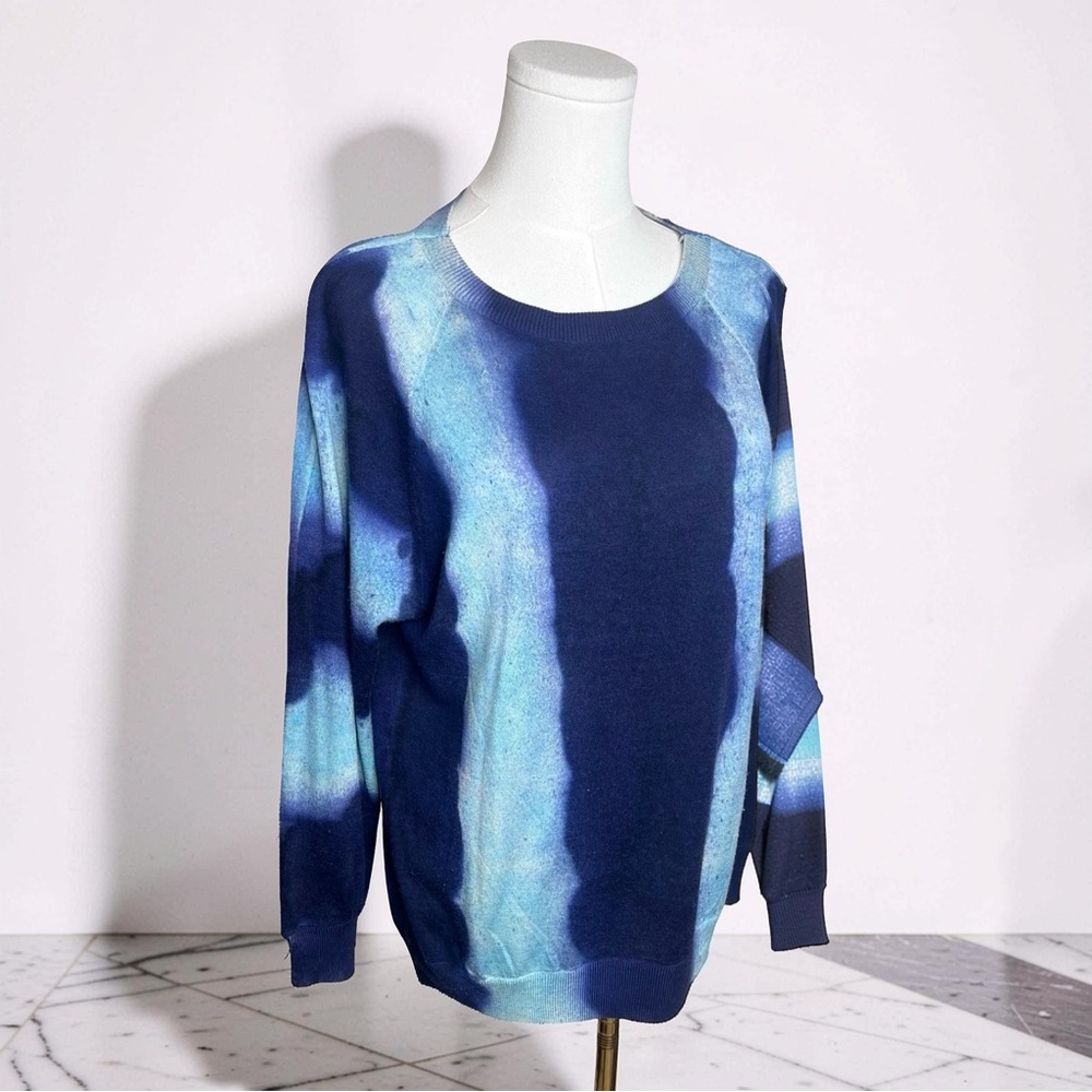 PARKER BLUE Cashmere Sweater Size Medium Blue Tie Dye Look 100% Cashmere GUC